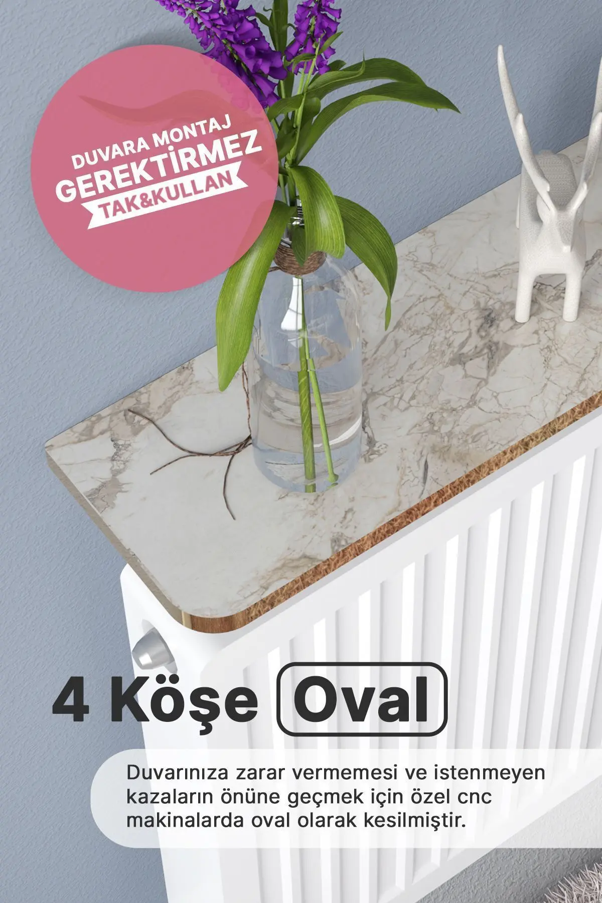 Riv Petek Üstü Uçan Raf Dresuar Kalorifer Peteği Rafı 60 X 18 Cm Efes Gold Oval Kesim