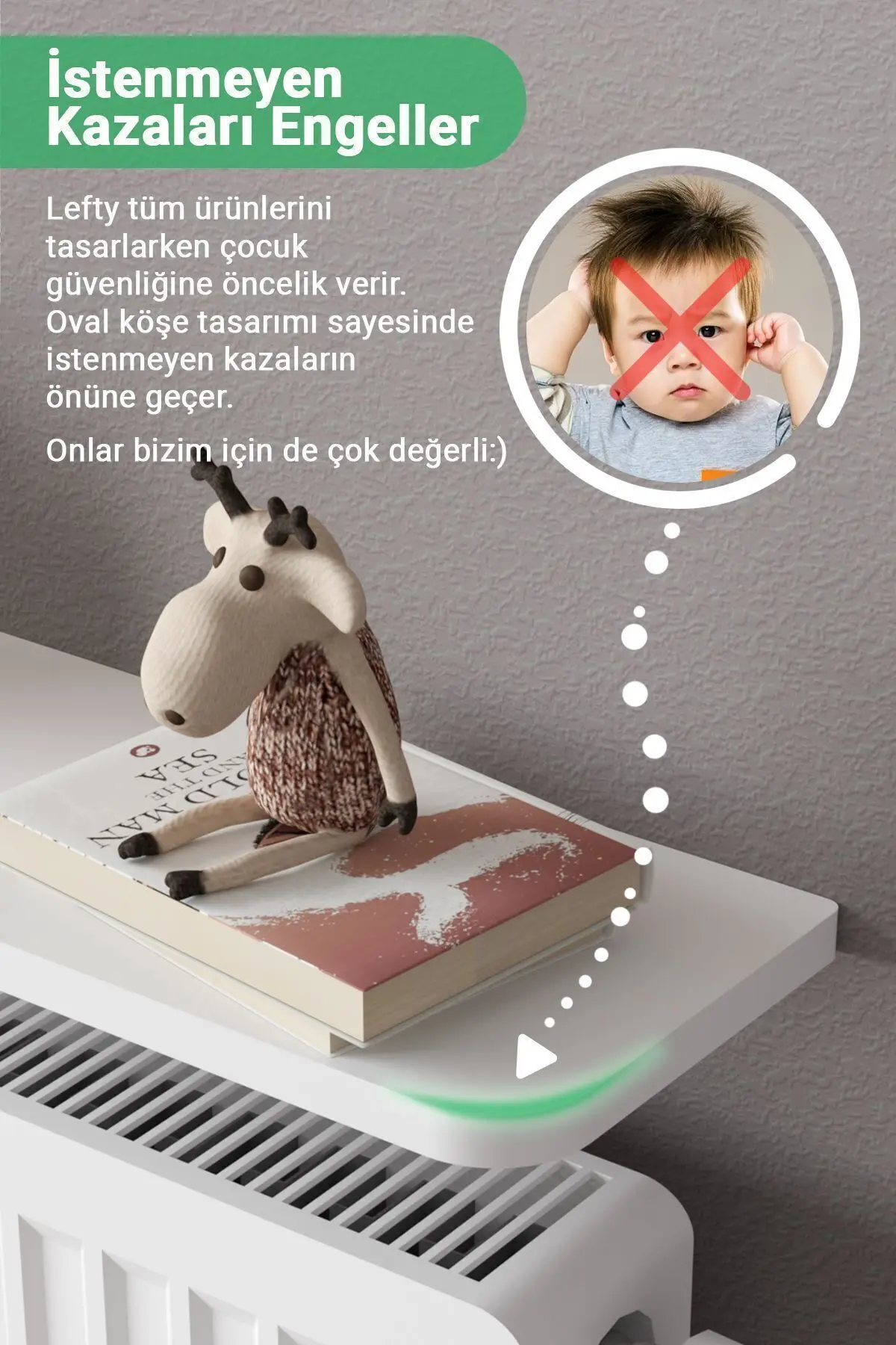 Montajsız Petek Üstü Uçan Raf Dresuar Kalorifer Peteği Rafı Kitaplık 60 X 18 Cm Beyaz Oval Kesim