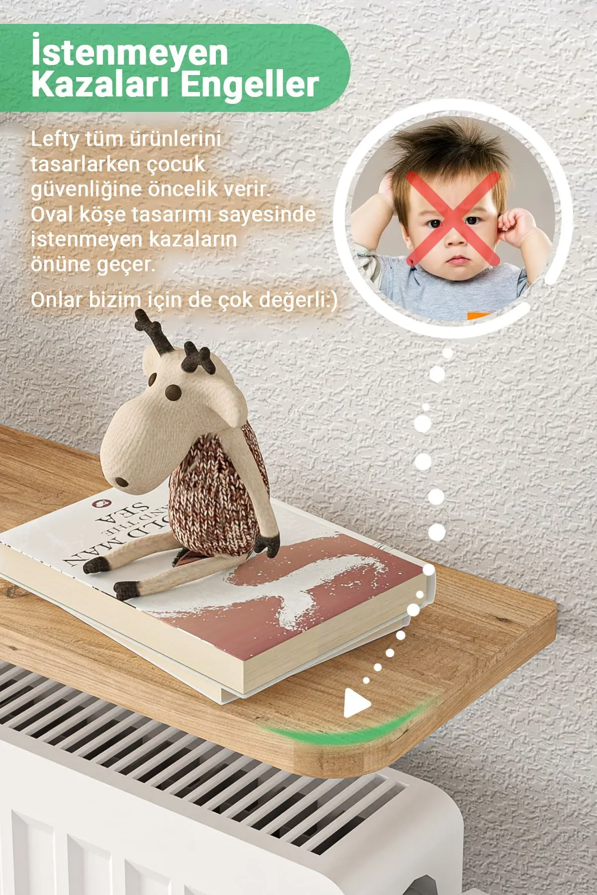 Riv Petek Üstü Uçan Raf Dresuar Kalorifer Peteği Rafı 120 X 18 Cm Atlantik Çam Oval Kesim