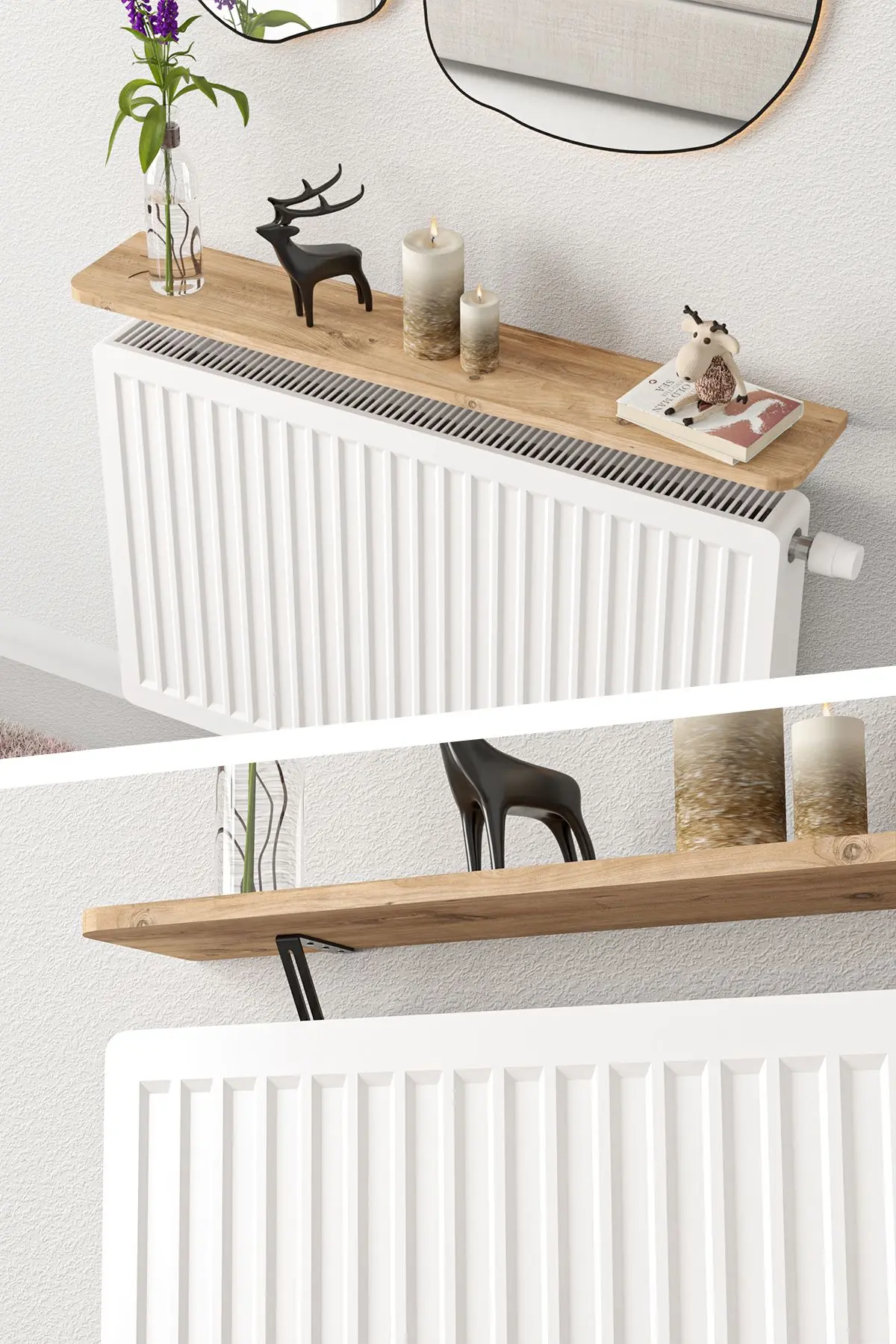 Riv Petek Üstü Uçan Raf Dresuar Kalorifer Peteği Rafı 120 X 18 Cm Atlantik Çam Oval Kesim