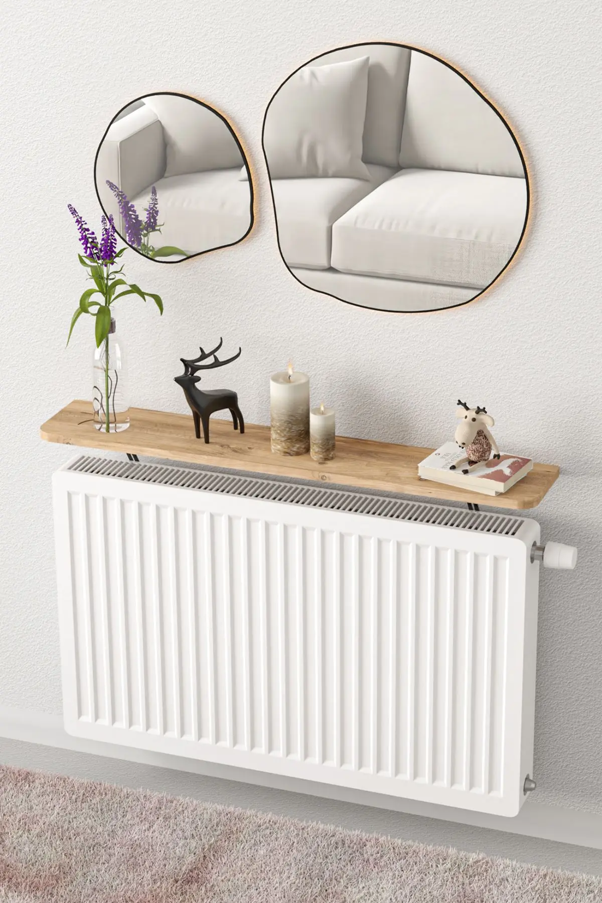 Riv Petek Üstü Uçan Raf Dresuar Kalorifer Peteği Rafı 120 X 18 Cm Atlantik Çam Oval Kesim