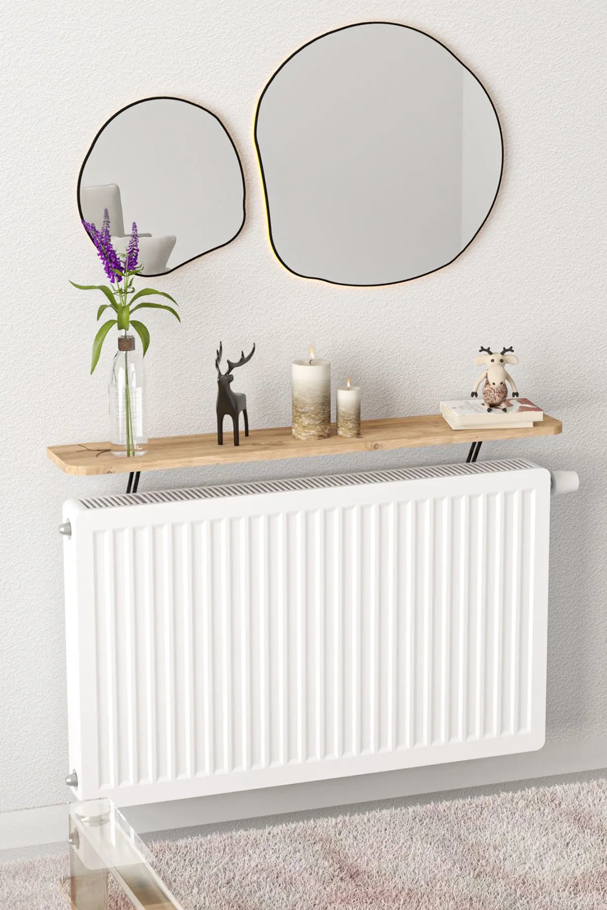 Riv Petek Üstü Uçan Raf Dresuar Kalorifer Peteği Rafı 120 X 18 Cm Atlantik Çam Oval Kesim