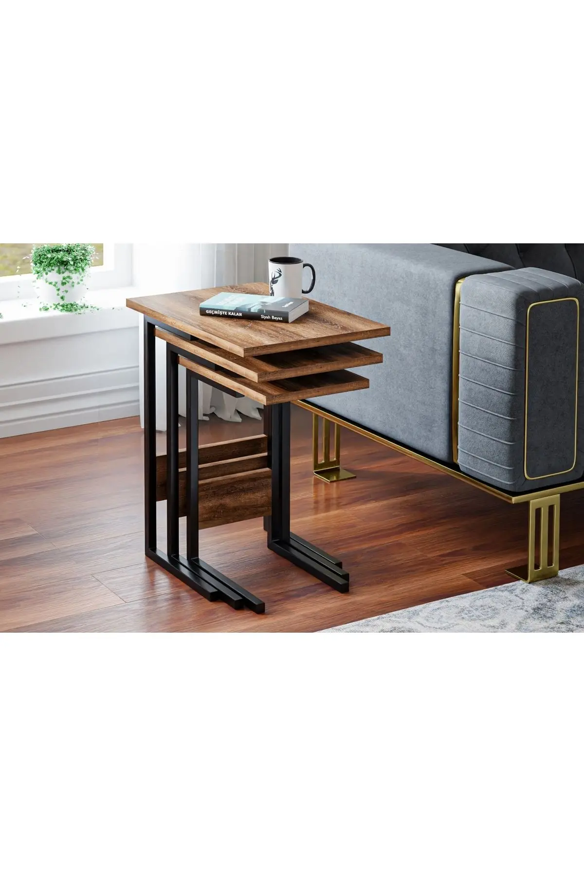 Ceramical Zg3 Zigon Sehpa, Üçlü,ceviz