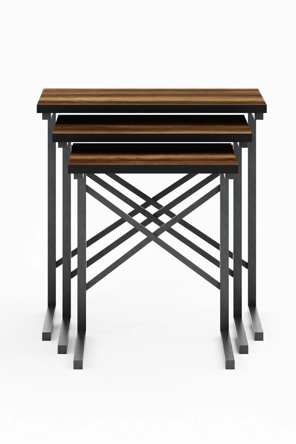 Zg1 3lü Zigon Sehpa, Metal Sehpa - Ceviz