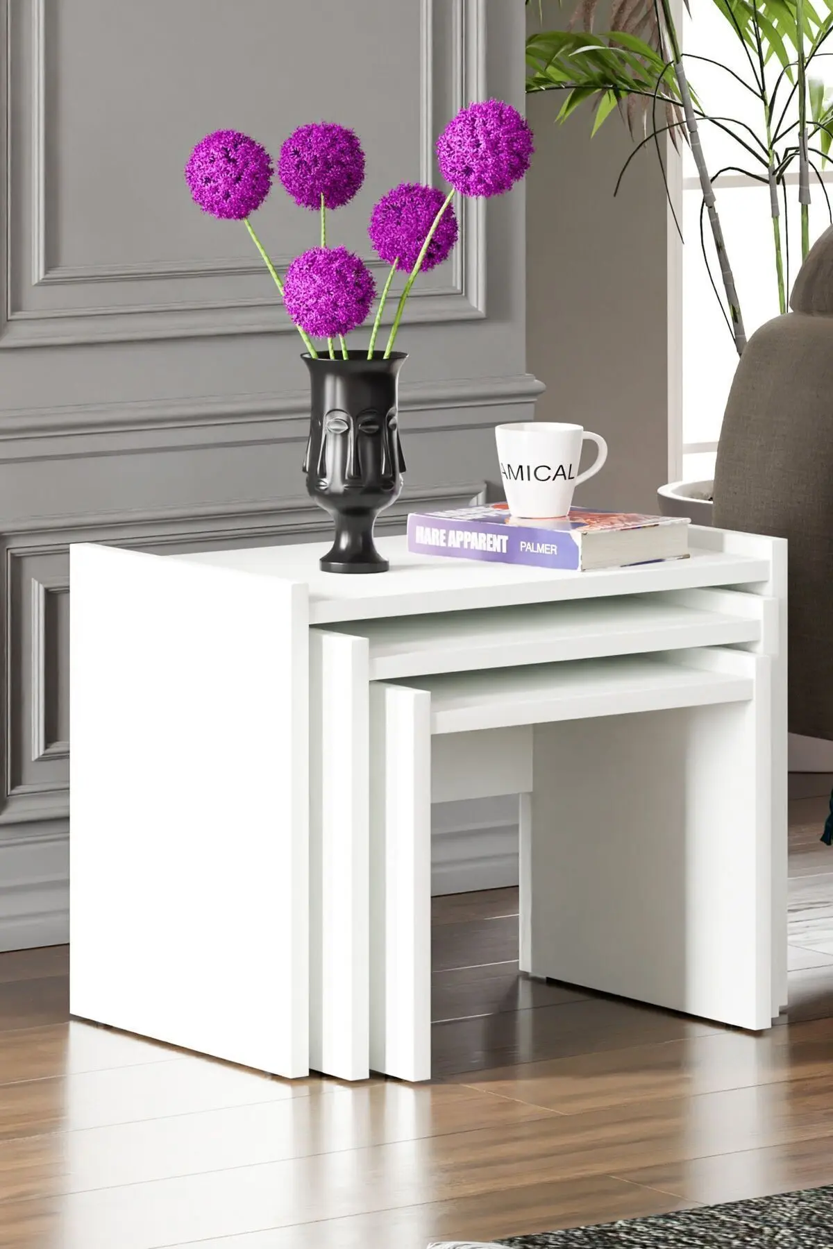 Ceramical ZG4 3 lü Zigon Sehpa - Beyaz