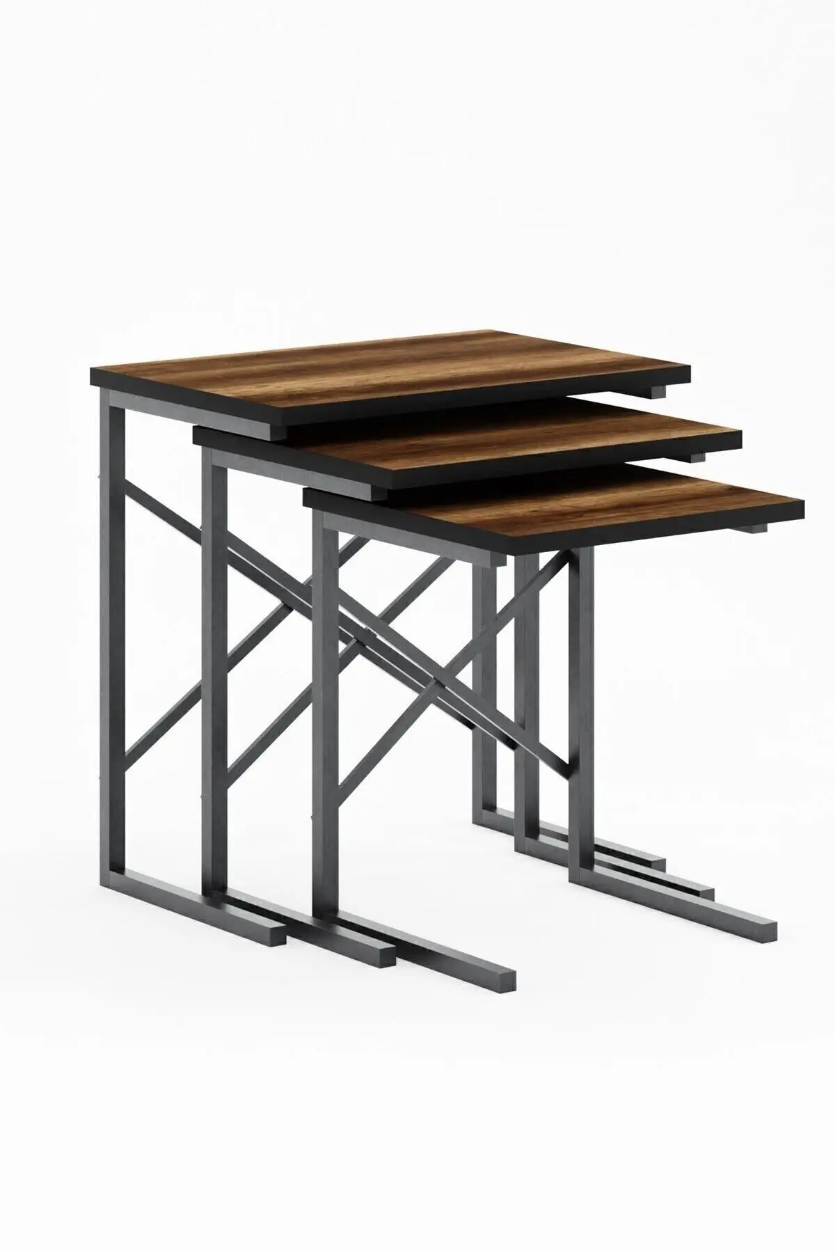 Zg1 3lü Zigon Sehpa, Metal Sehpa - Ceviz