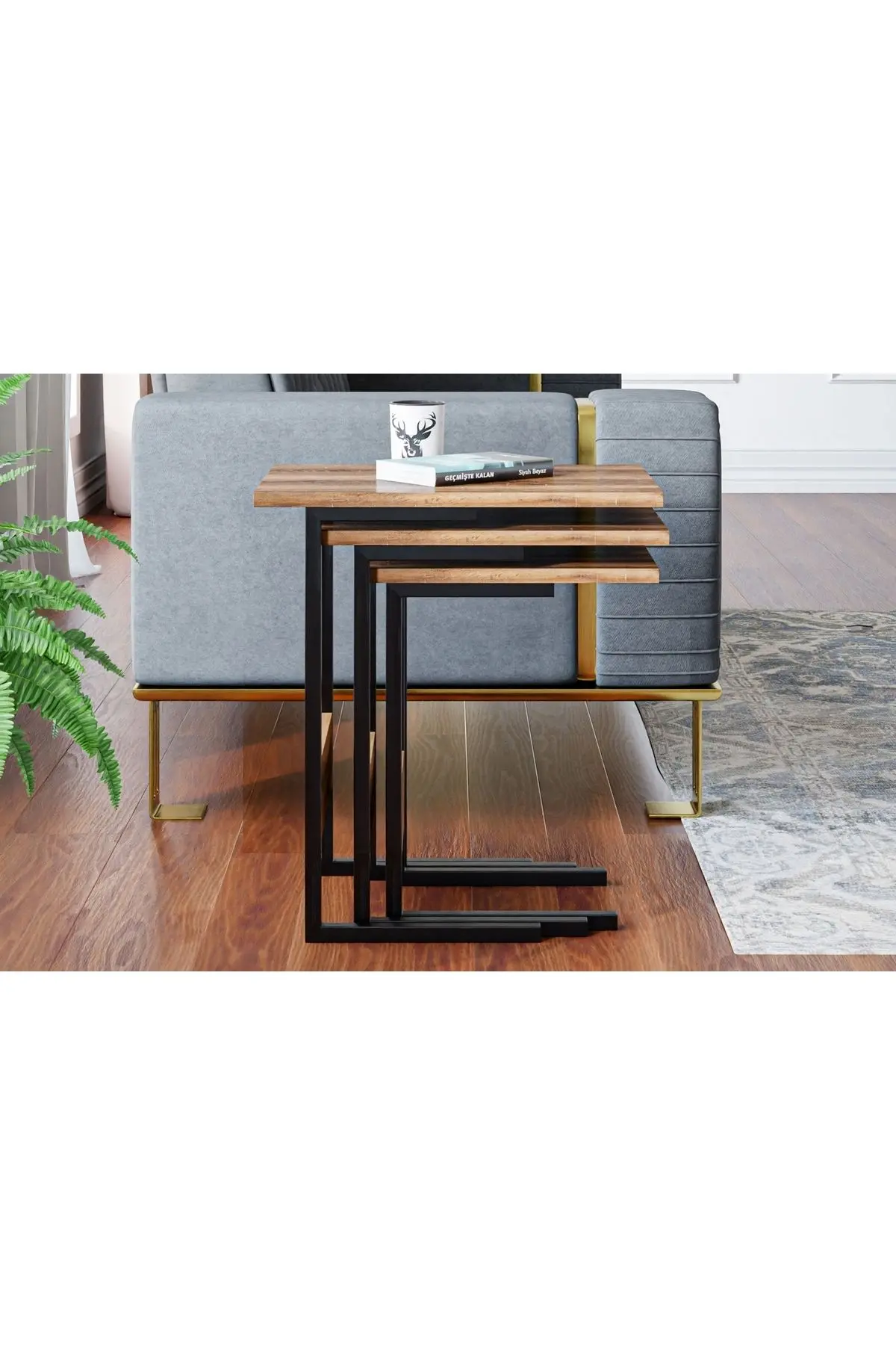 Zg3 Zigon Sehpa, Üçlü,ceviz