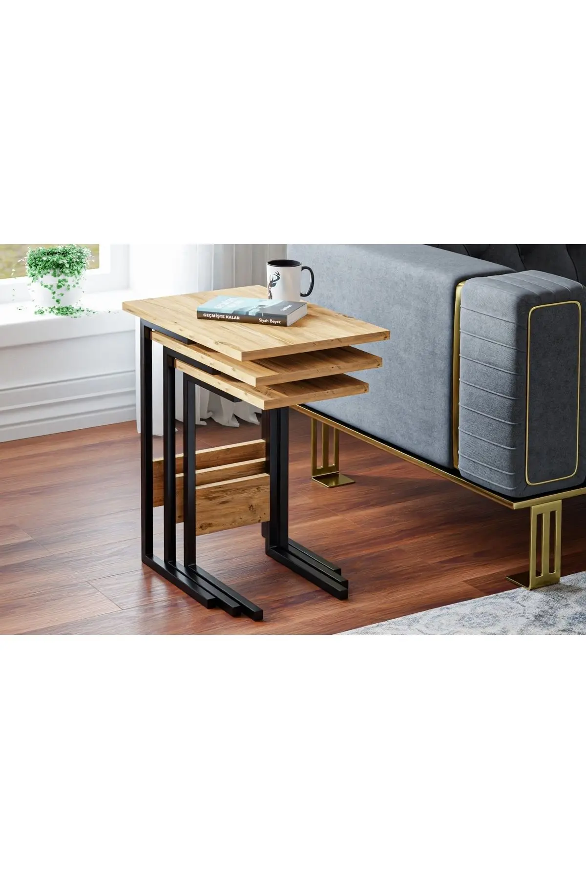 Ceramical Zg3 Zigon Sehpa, Üçlü, Çam