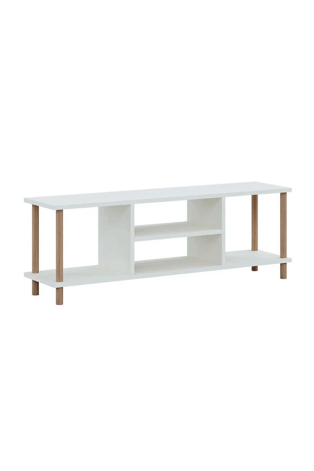 Tv Sehpası Raflı Tv Ünitesi Televizyon Sehpası Ahşap Ayaklı - Beyaz