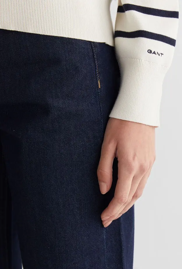 GANT Kadın Krem Regular Fit Bisiklet Yaka Çizgili Kazak