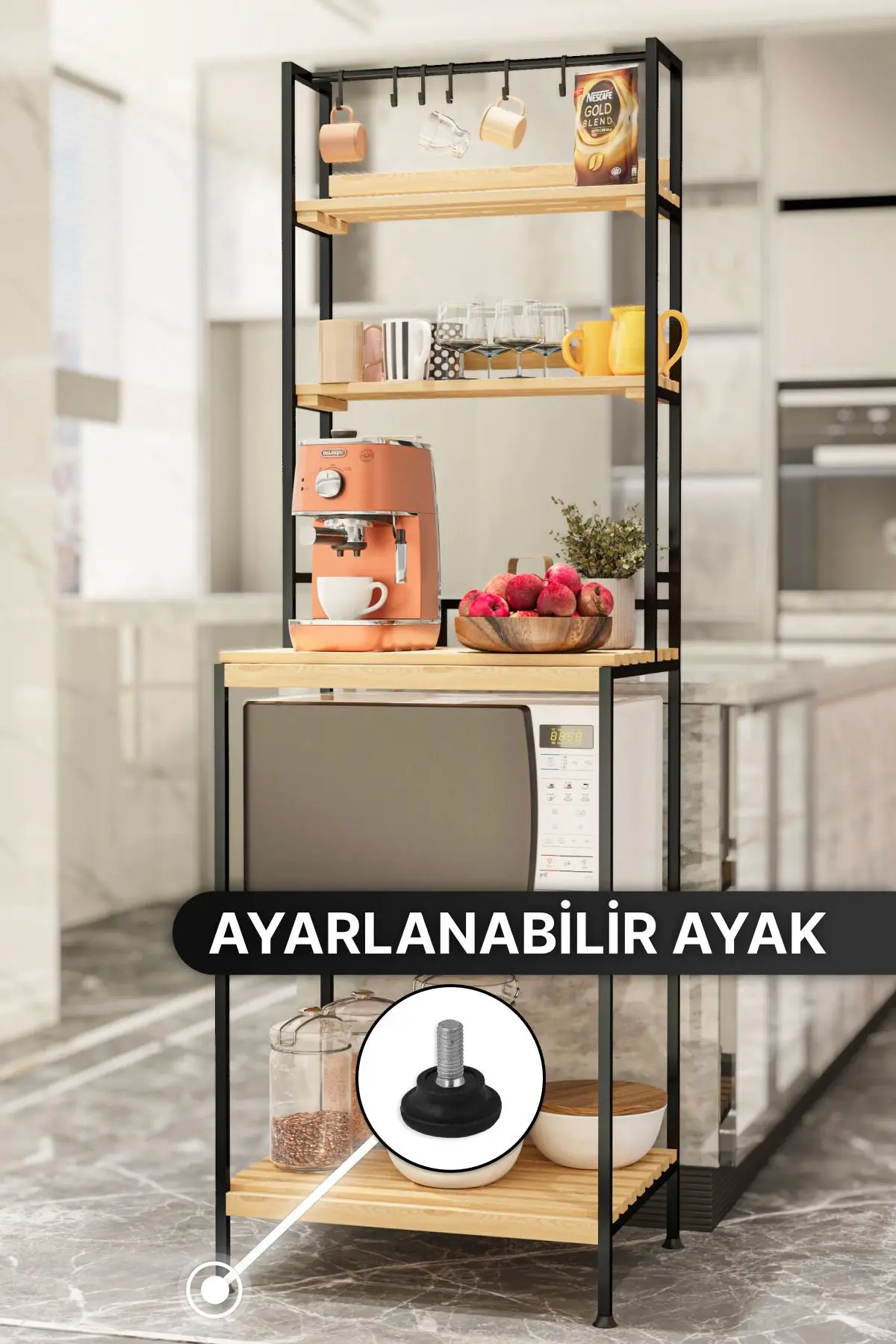 Çok Amaçlı Dolap Mutfak Bangosu Mikrodalga Fırın Rafı Sofra Servis Sunum Düzenleyici Organizer