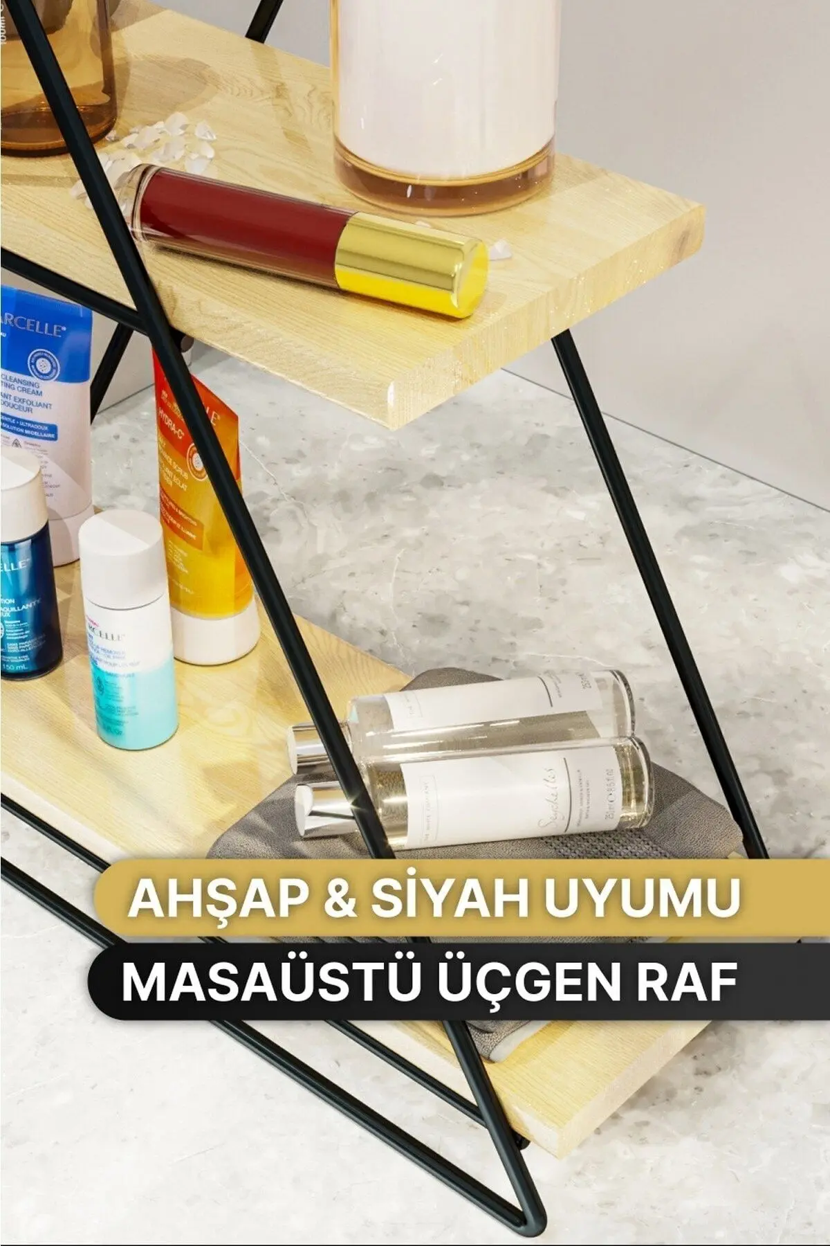 Duvar Rafı Üçgen Masa Servis Rafı Dekoratif Raf Mutfak Banyo Düzenleyici Organizer Doğal Ahşap