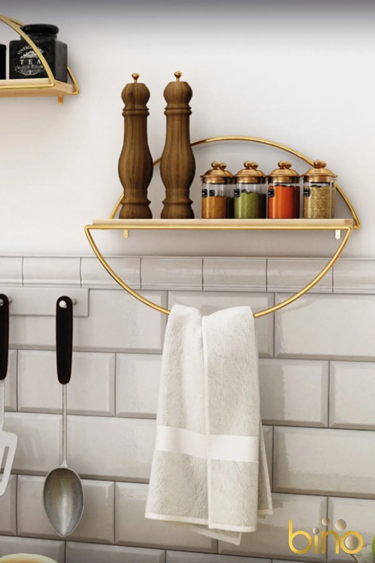 Duvar Rafı Dekoratif Mutfak Banyo Altın Elips Kitaplık
