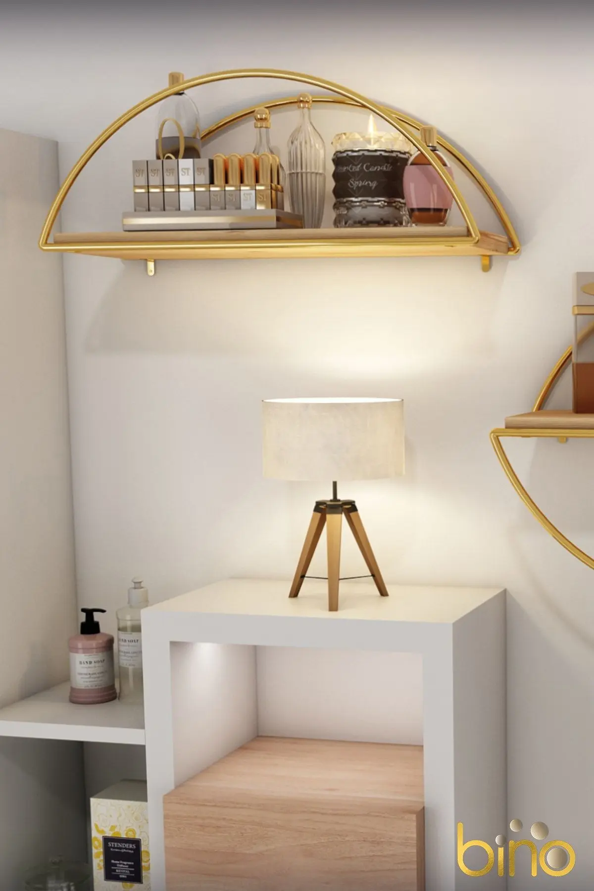 Duvar Rafı Dekoratif Mutfak Banyo Altın Elips Kitaplık 2li Set