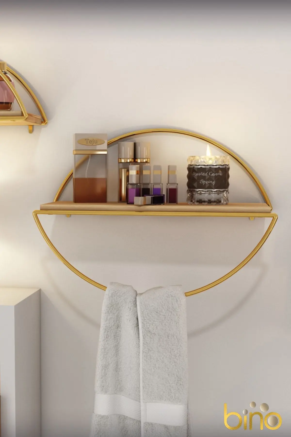Bino Duvar Rafı Dekoratif Mutfak Banyo Altın Elips Kitaplık