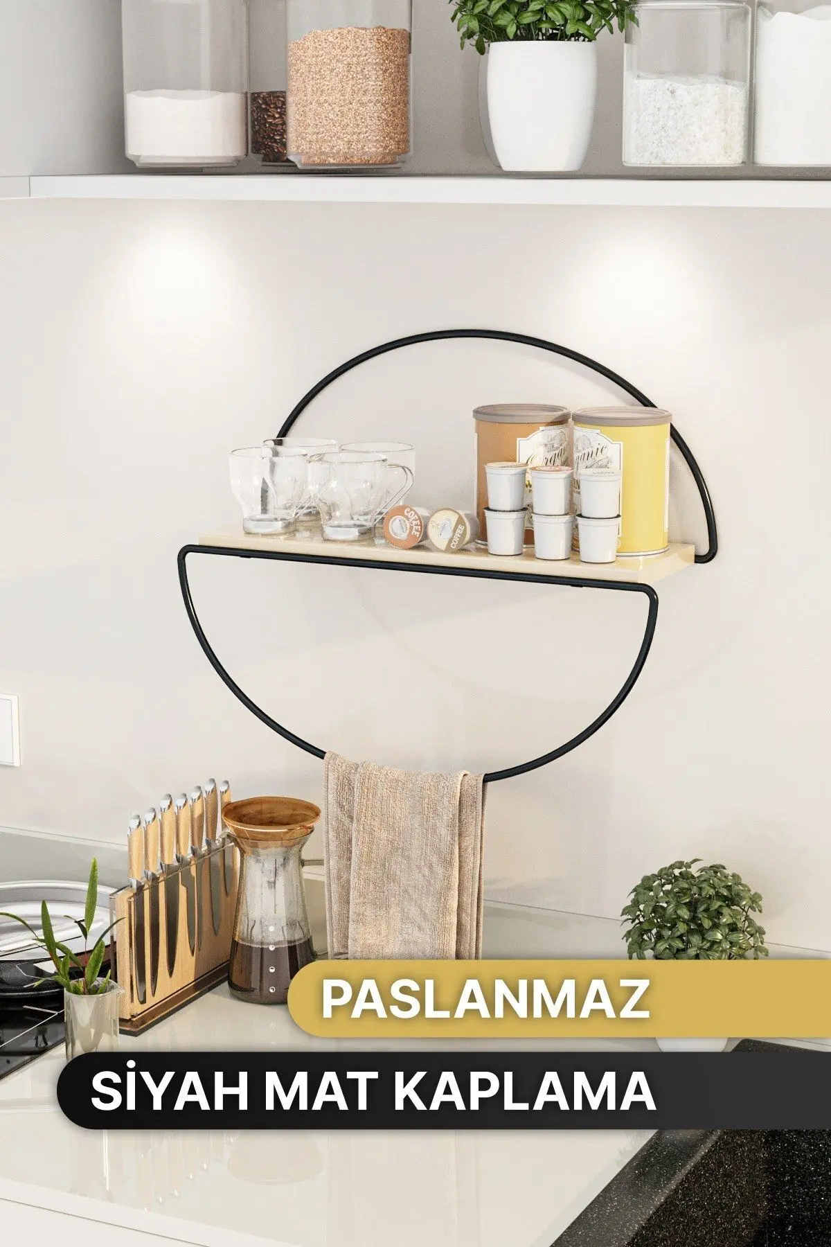 Raf Duvar Rafı Dekoratif Raf Mutfak Banyo Rafı Mat Siyah Elips Raf Kitaplık