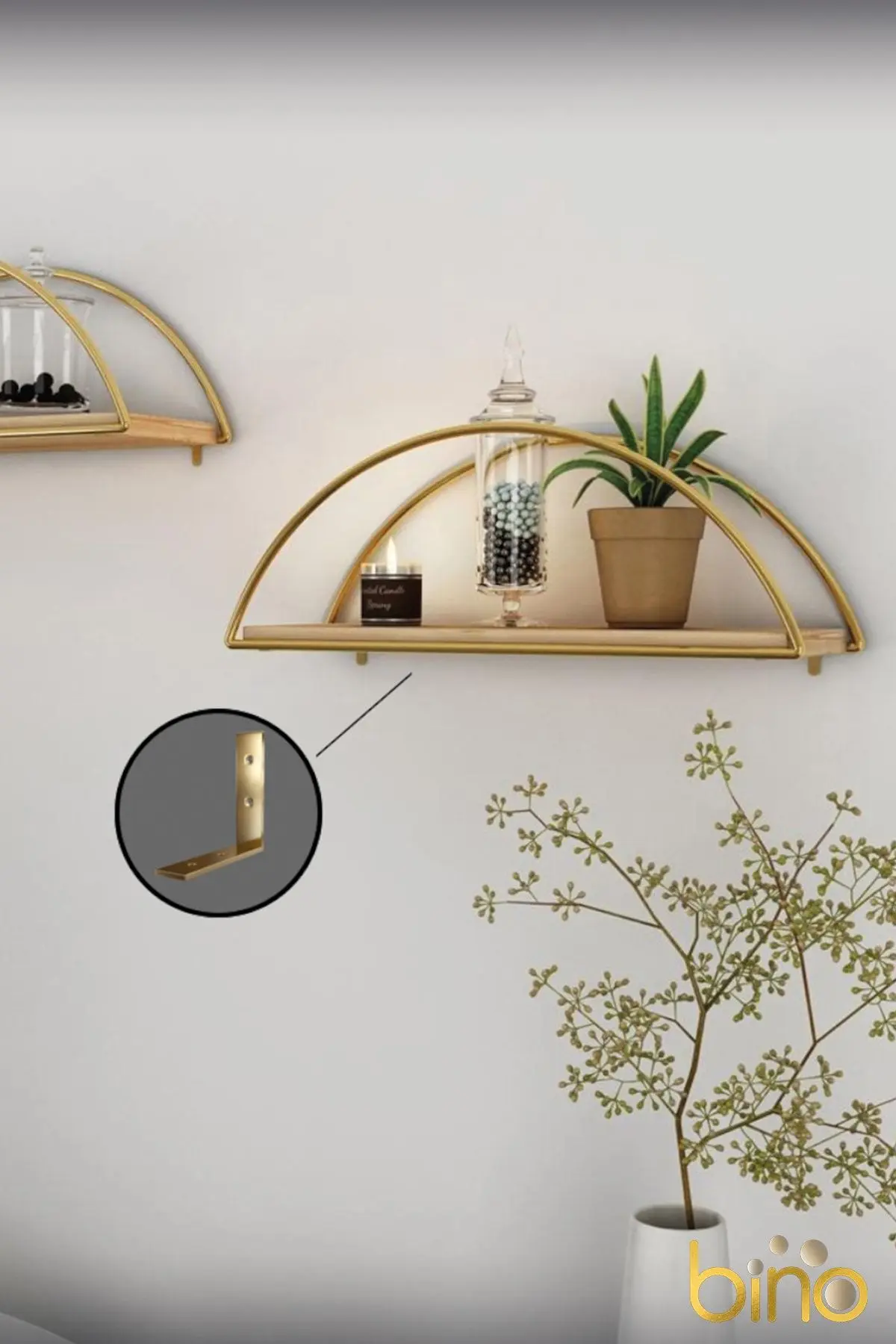 Duvar Rafı Dekoratif Mutfak Banyo Altın Elips Kitaplık 3 Lü Set