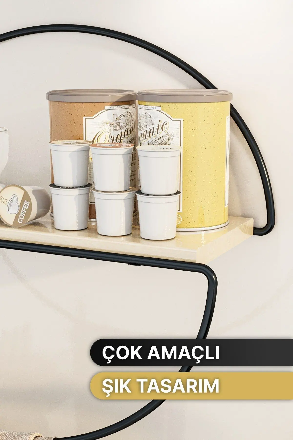 Raf Duvar Rafı Dekoratif Raf Mutfak Banyo Rafı Mat Siyah Elips Raf Kitaplık