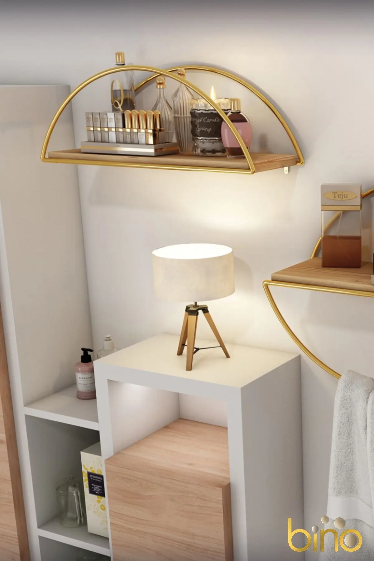 Duvar Rafı Dekoratif Mutfak Banyo Altın Elips Kitaplık 3 Lü Set