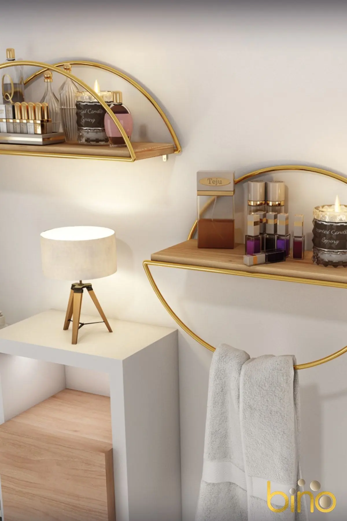 Duvar Rafı Dekoratif Mutfak Banyo Altın Elips Kitaplık