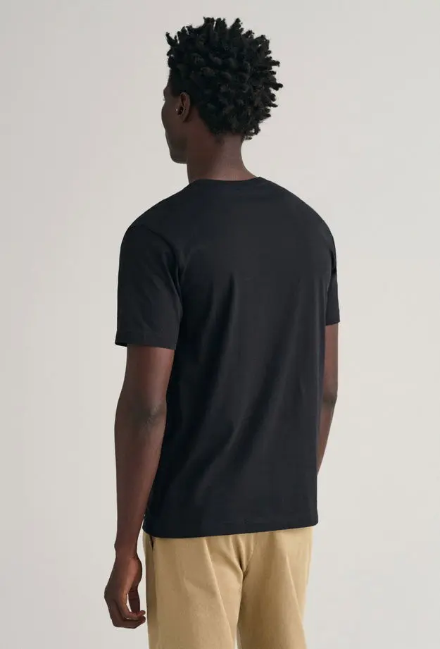 GANT Erkek Siyah Regular Fit Bisiklet Yaka Logolu T-Shirt