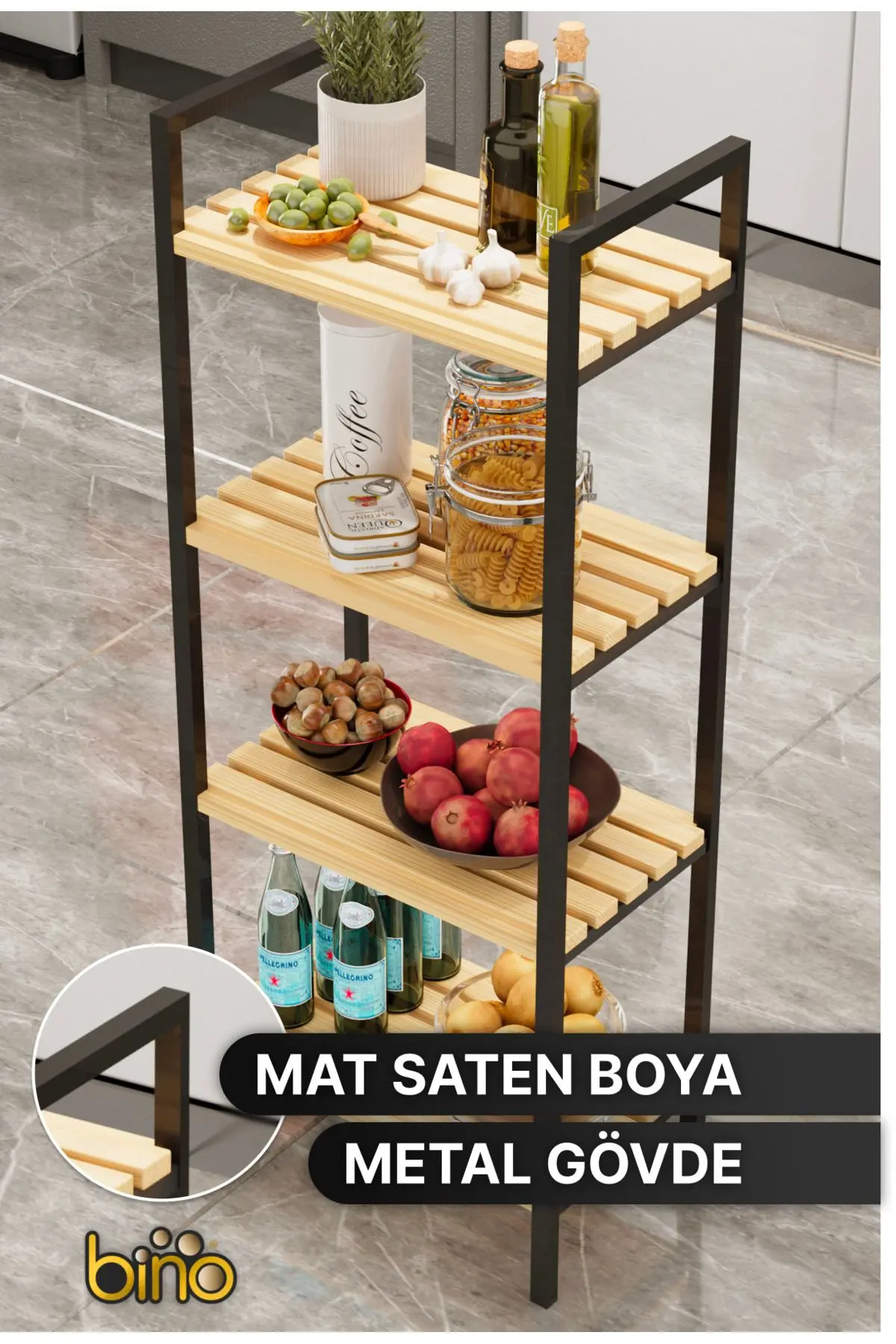 Mutfak Banyo Dolabı Rafı Çok Amaçlı Organizer Raflar Ahşap Raflı Metal Ayakkabılık 4 Katlı