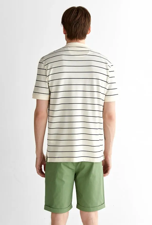 GANT Erkek Krem Regular Fit Çizgili Polo