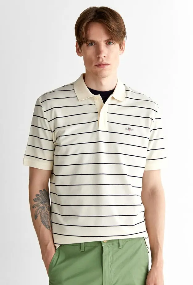 GANT Erkek Krem Regular Fit Çizgili Polo