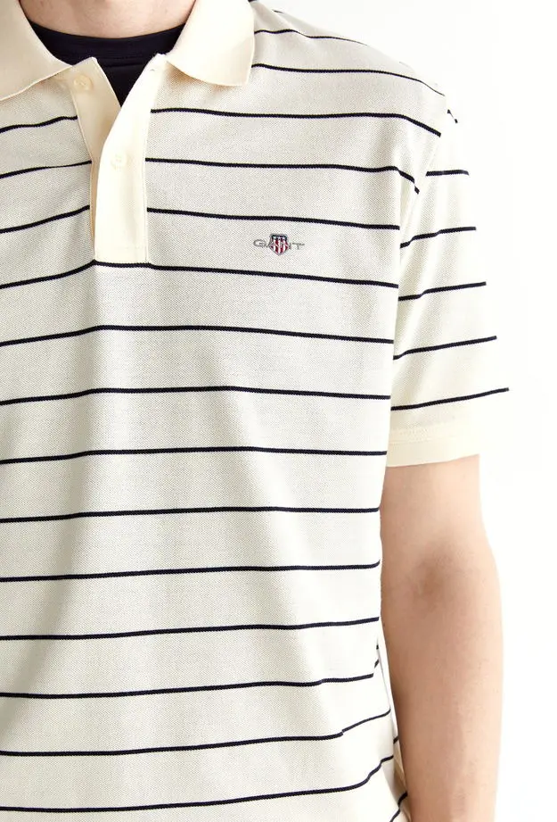 GANT Erkek Krem Regular Fit Çizgili Polo