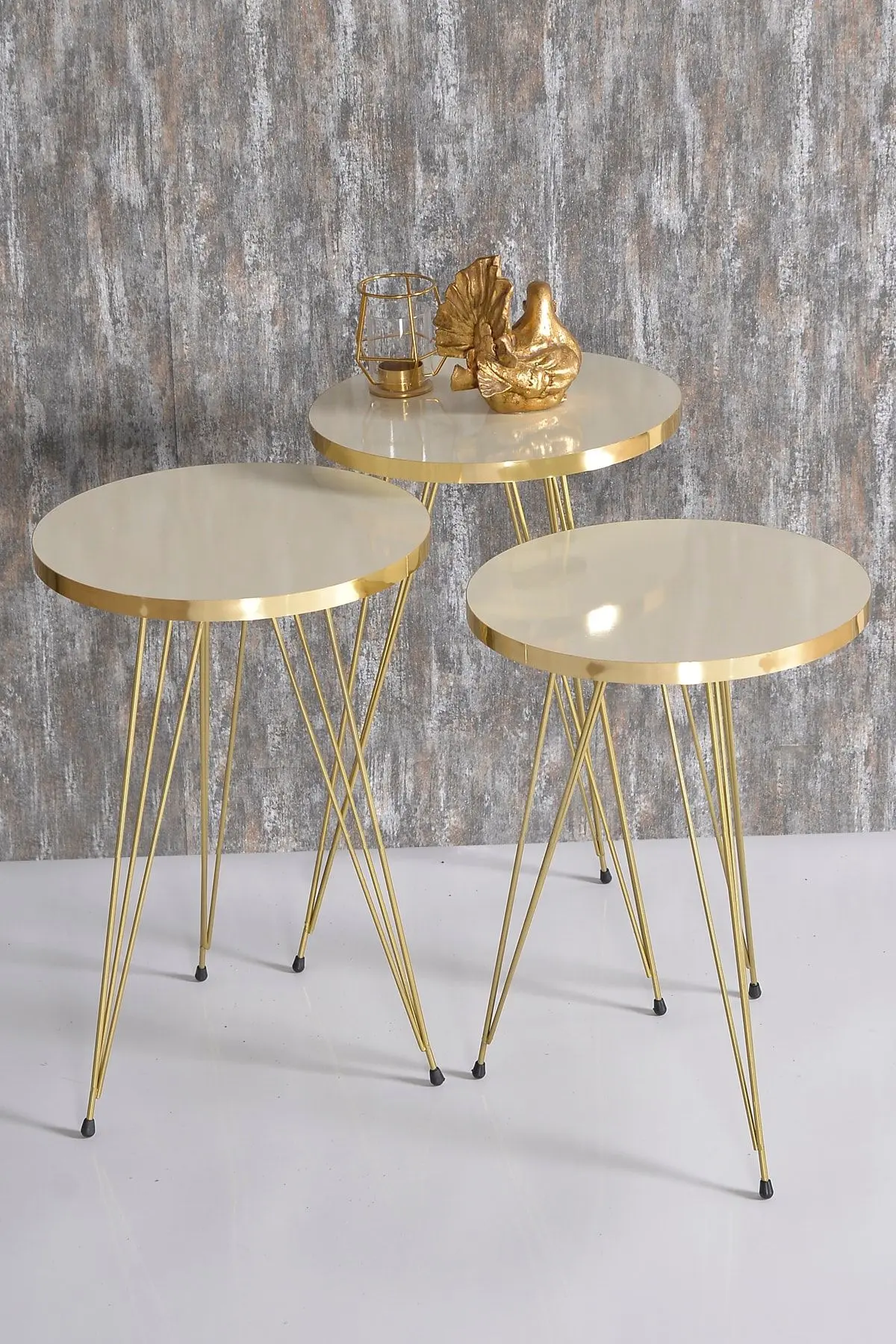 GOLDFALEZ Zigon Sehpa Gold Krem Tel