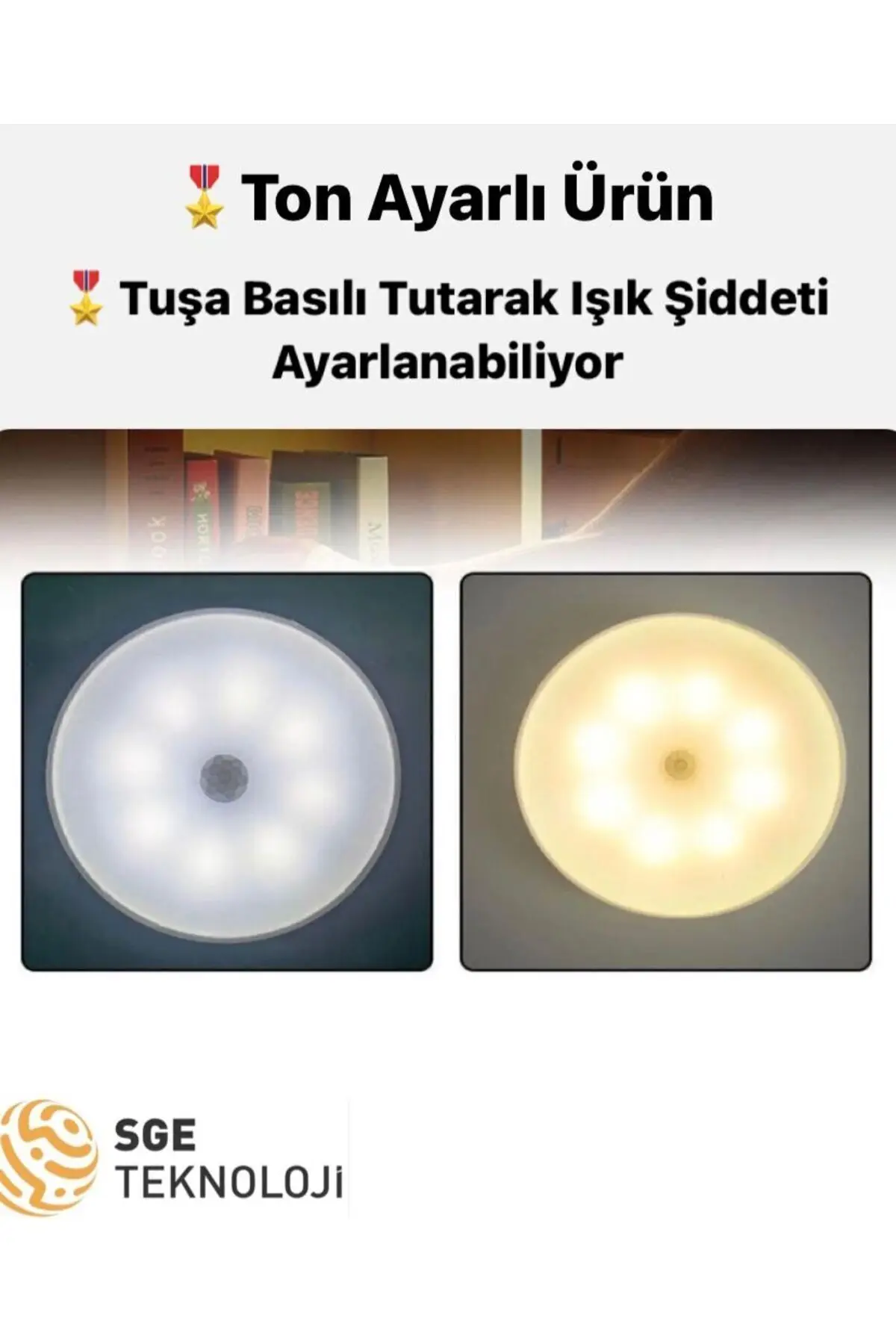 Hareket Sensörlü 16 Ledli Şarjlı 2 Renk Beyaz Ve Gün Işığı Led Auto Mod Dolap Içi, Koridor Type-c