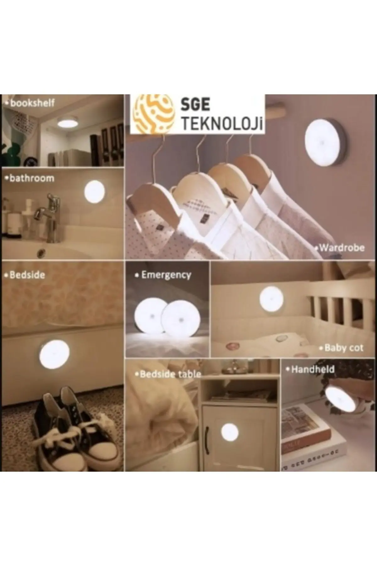 Hareket Sensörlü 16 Ledli Şarjlı 2 Renk Beyaz Ve Gün Işığı Led Auto Mod Dolap Içi, Koridor Type-c