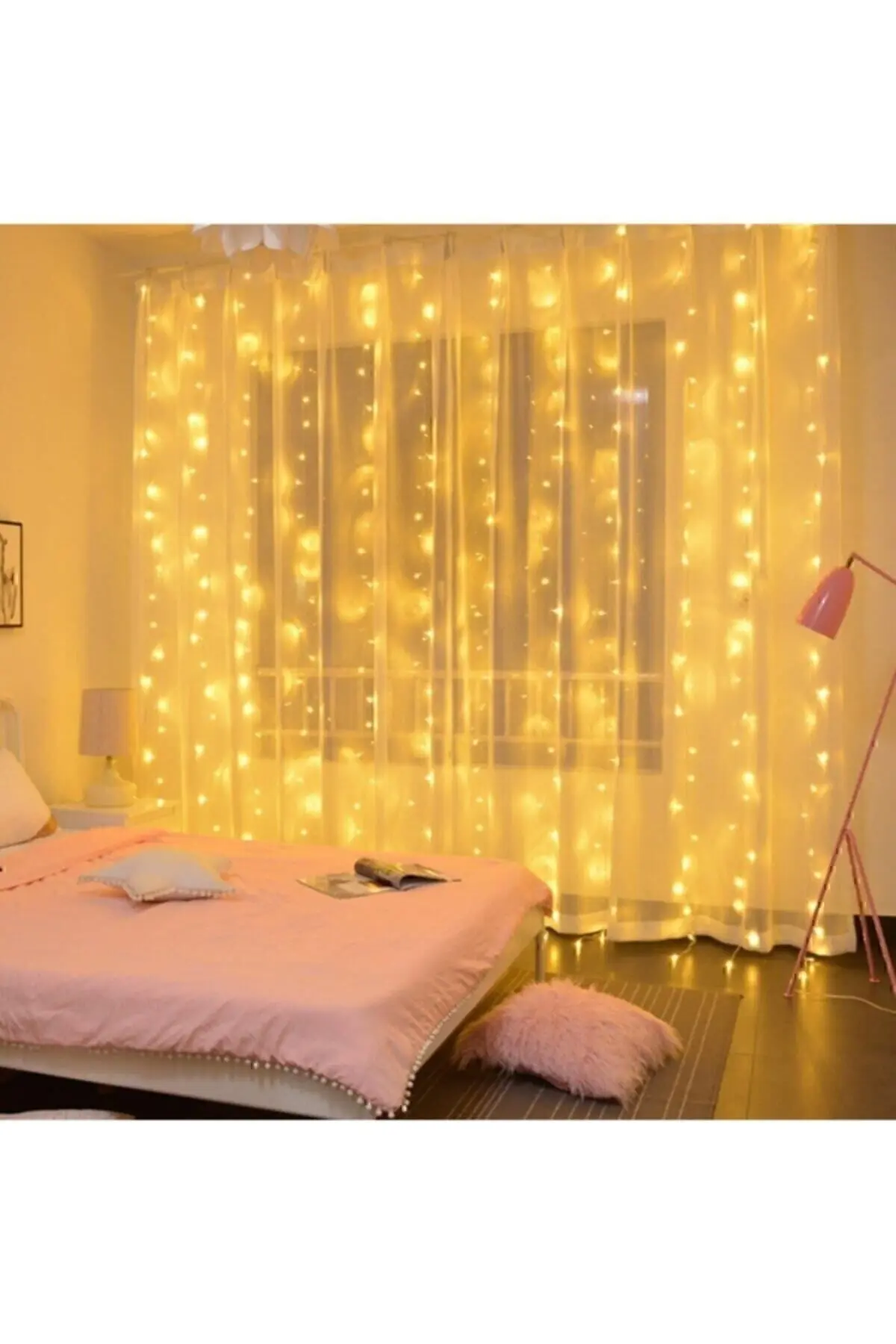 Perde Süsleme Ledi Peri Led 3m X 3m (300cm X 300 Cm) 300 Adet Led Işıklandırma Sarı (günışığı)