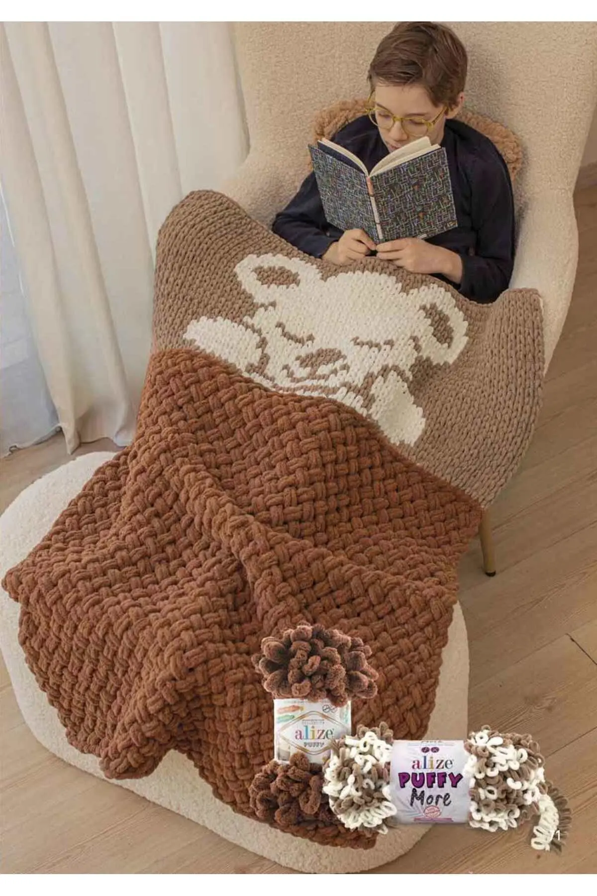 El Örgü Ipliği Puffy 5'li Paket - 183 Açık Mavi - 100 Gr. 9 Mt. Parmak Örgü Ipi