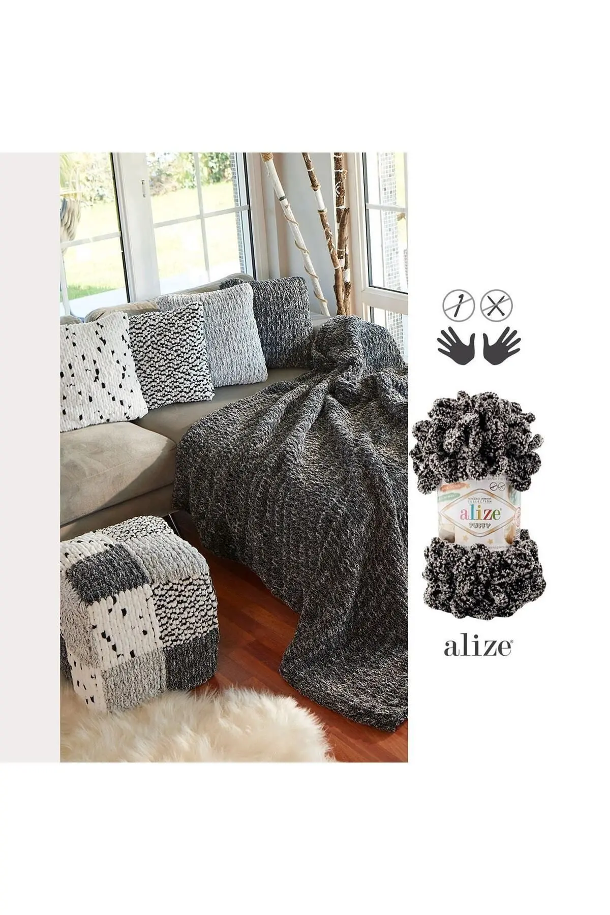 Puffy El Örgü Ipliği 5'li Paket - 428 Orta Gri - 100 Gr. 9 Mt. Parmak Örgü Ipi