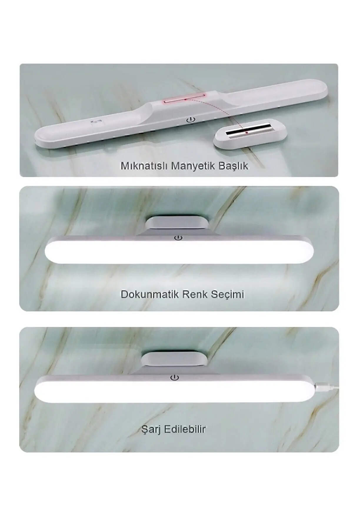 Ct-5249 Şarjlı Led Işık Usb Şarjlı Kablosuz Mıknatıslı Led Lamba Siyah Kasa 3 Farklı Işık Rengi