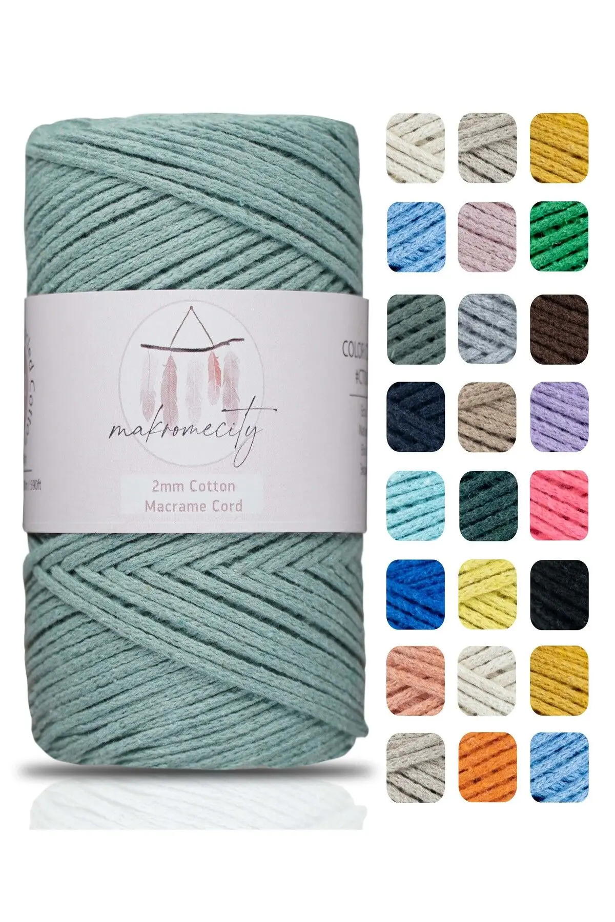 Makromecity Premium Koton Pamuk Makrome Ipi Çağla Yeşil 250 gr 185 Metre 2mm Cotton Makrome Çanta Ipi Supla Ipi