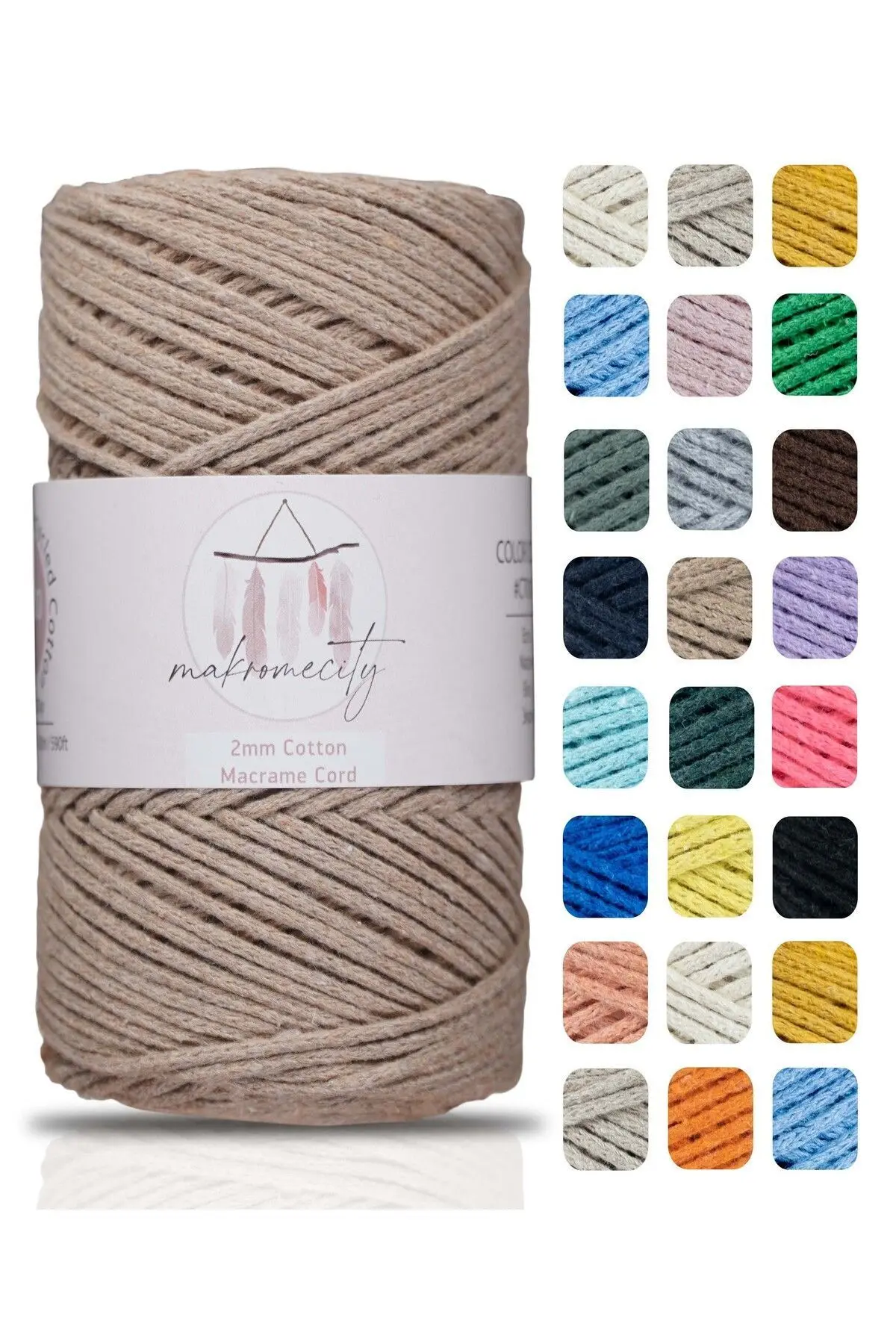 Makromecity Premium Koton Pamuk Makrome İpi Koyu Bej 250 gr 185 metre 2mm Cotton Zincir Makrome Çanta İpi Supla