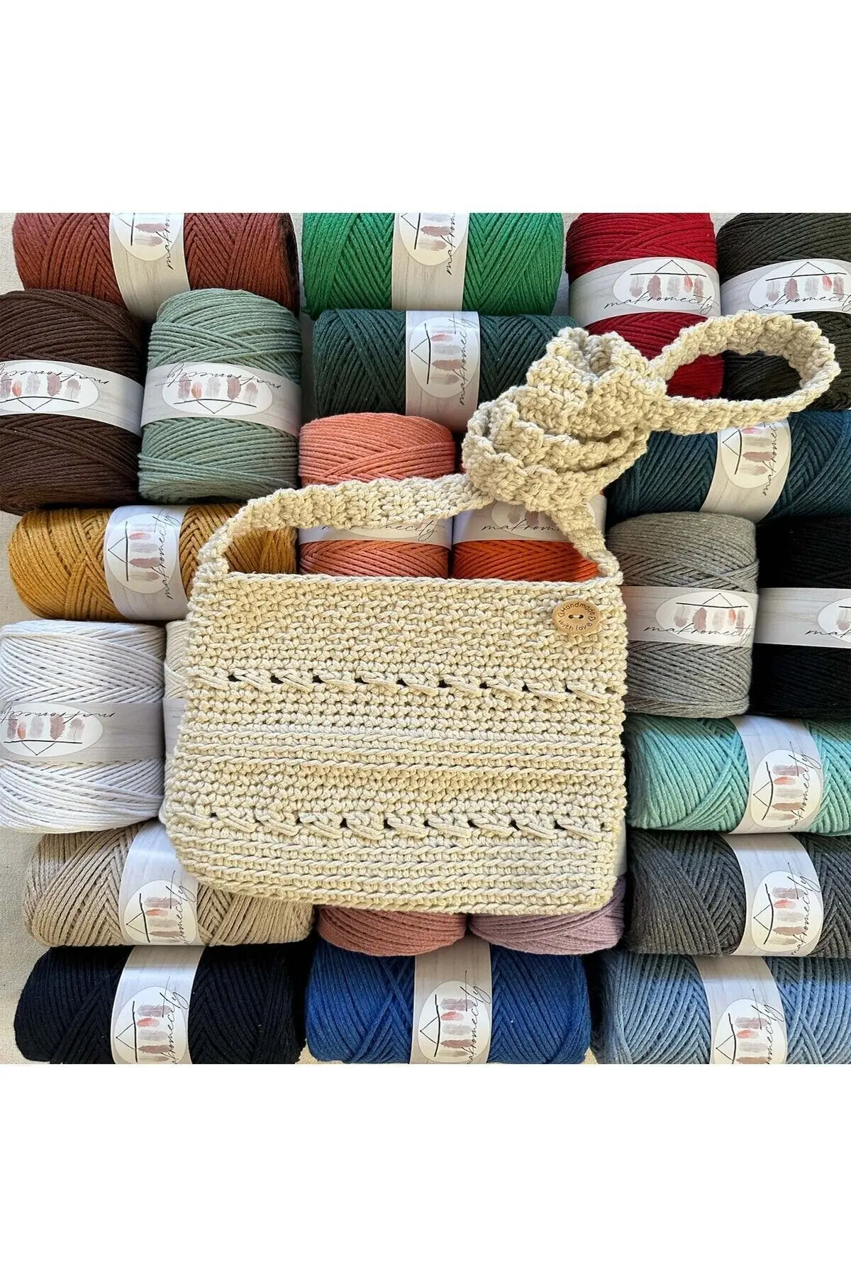 Premium Koton Pamuk Makrome İpi Hardal 250 gr 185 metre 2mm Cotton Makrome Çanta İpi Supla İpi