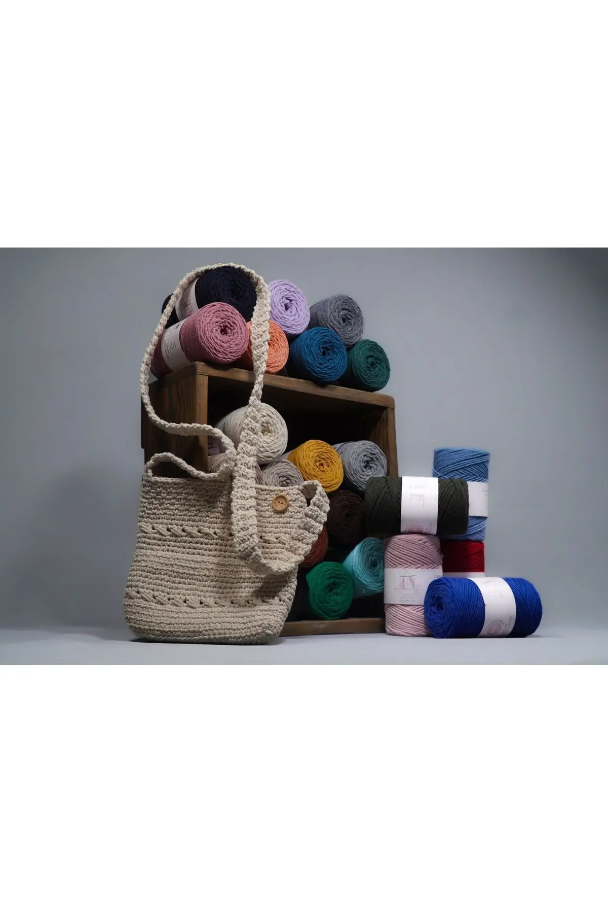 Premium Koton Pamuk Makrome İpi Sütlü Kahve 250 gr 185 metre 2mm Cotton Makrome Çanta İpi Supla İpi