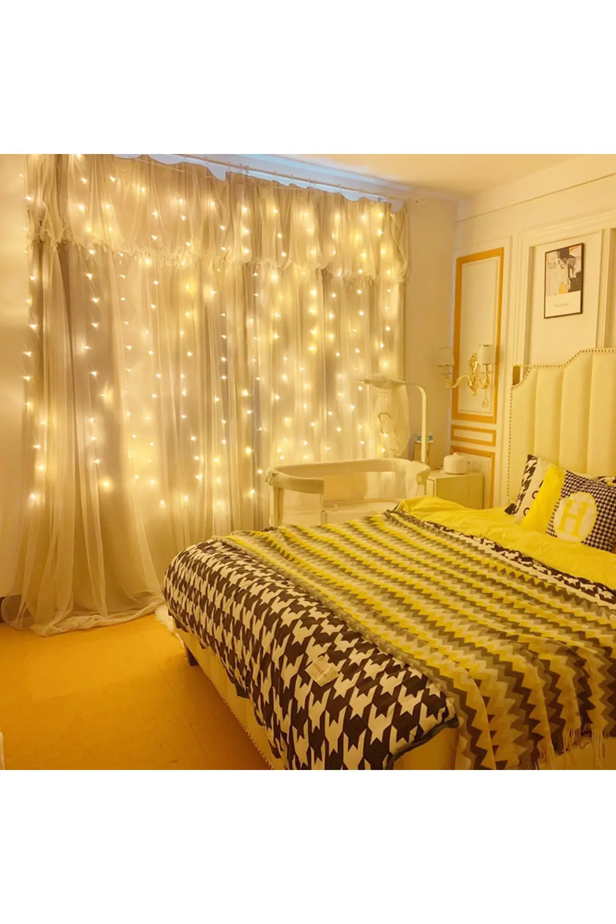 Dekoratif Aydınlatma Led Işıklı Perdesi 300 Led Bakır Tel Perde Dize Işıkları 8 Mod Uzaktan Kumanda