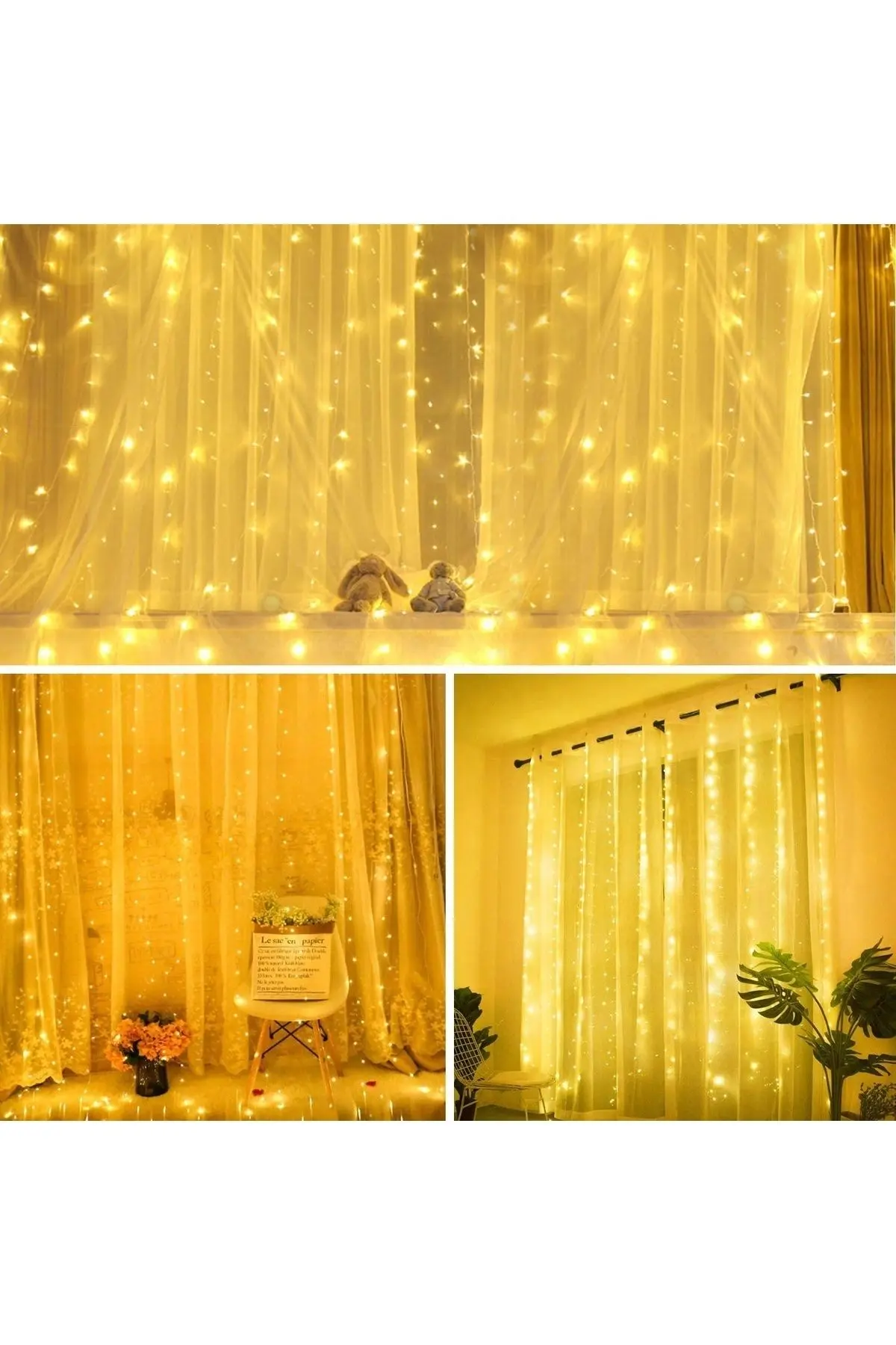 Dekoratif Aydınlatma Led Işıklı Perdesi 300 Led Bakır Tel Perde Dize Işıkları 8 Mod Uzaktan Kumanda