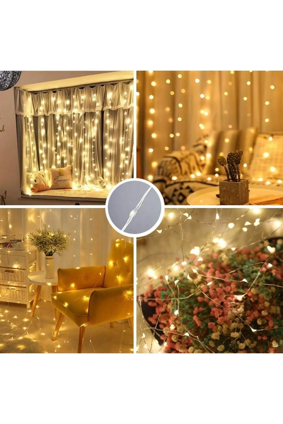 Dekoratif Aydınlatma Led Işıklı Perdesi 300 Led Bakır Tel Perde Dize Işıkları 8 Mod Uzaktan Kumanda