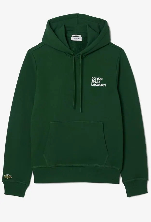 Lacoste Unisex Relaxed Fit Kapüşonlu Baskılı Yeşil Sweatshirt