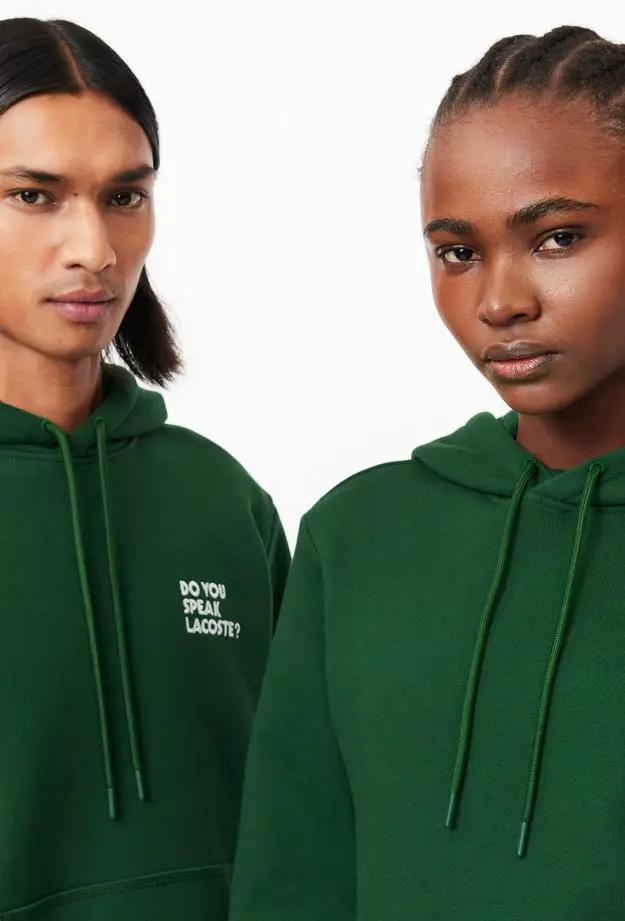 Lacoste Unisex Relaxed Fit Kapüşonlu Baskılı Yeşil Sweatshirt