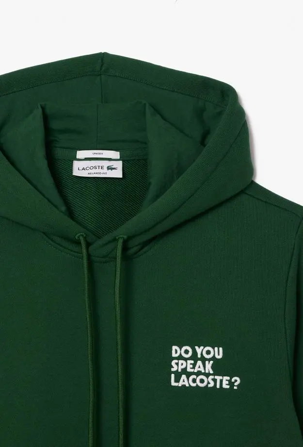 Lacoste Unisex Relaxed Fit Kapüşonlu Baskılı Yeşil Sweatshirt