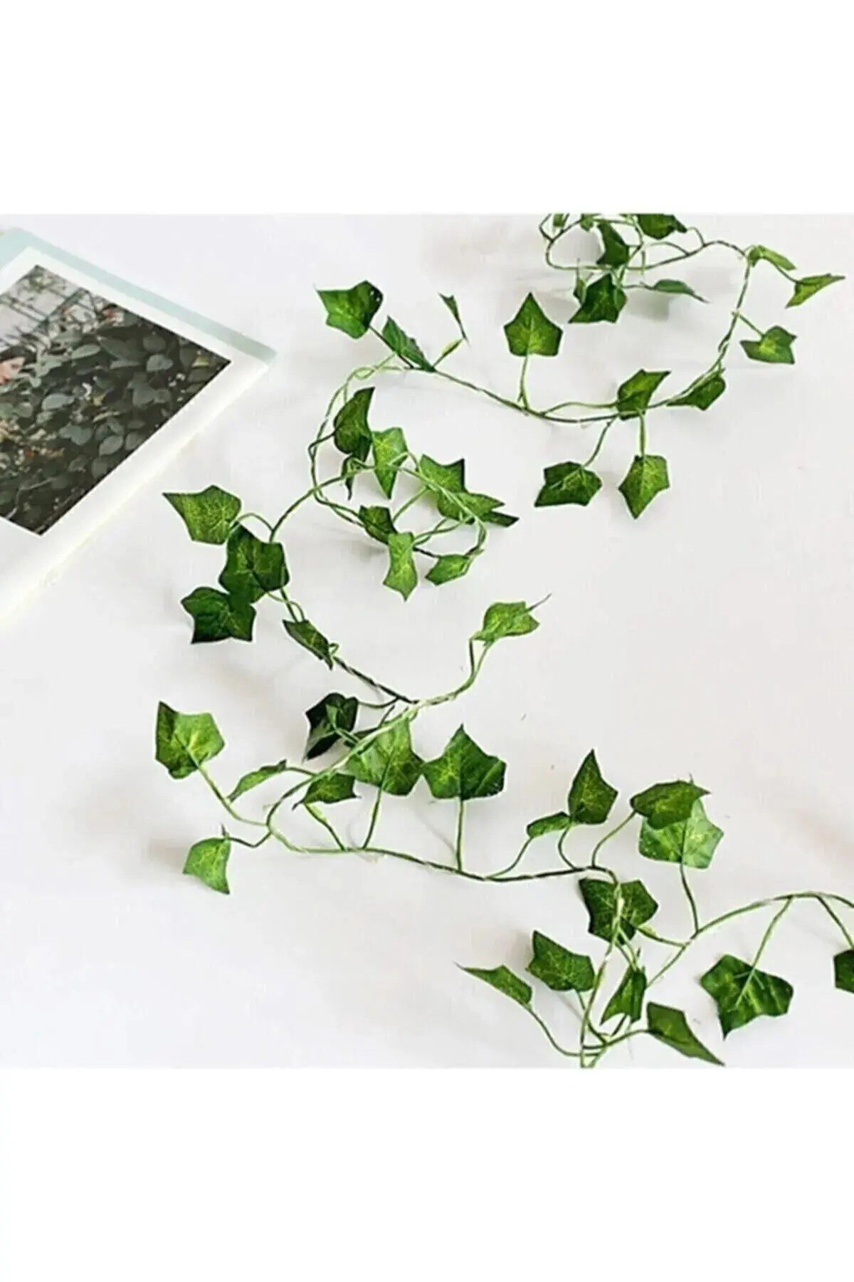 Dekoratif Yeşil Yapraklı 230 Cm Yapay Sarmaşık Ve 300 Cm Peri Led Beyaz Renk