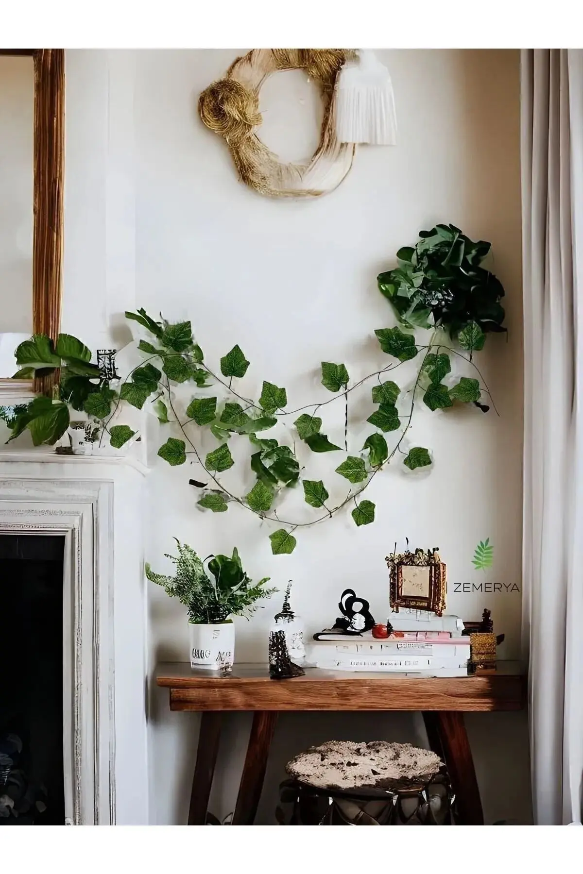 Dekoratif Yeşil Yapraklı 230 Cm Yapay Sarmaşık Ve 300 Cm Peri Led Kırmızı Renk