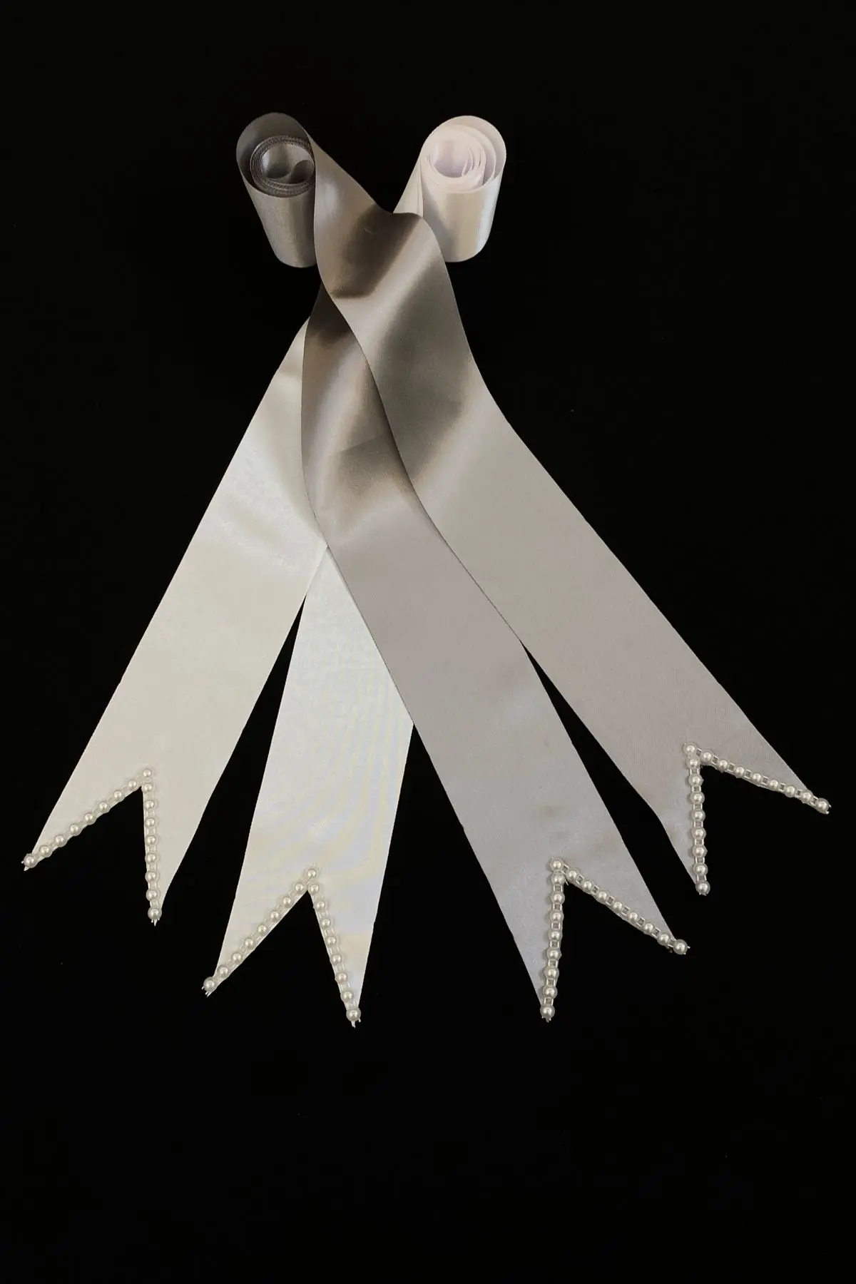 Gri Beyaz Sade Incili Gelin Damat Takı Kurdele, Düğün Söz Nişan Nikah Sünnet Kına Gecesi Takı Kemeri