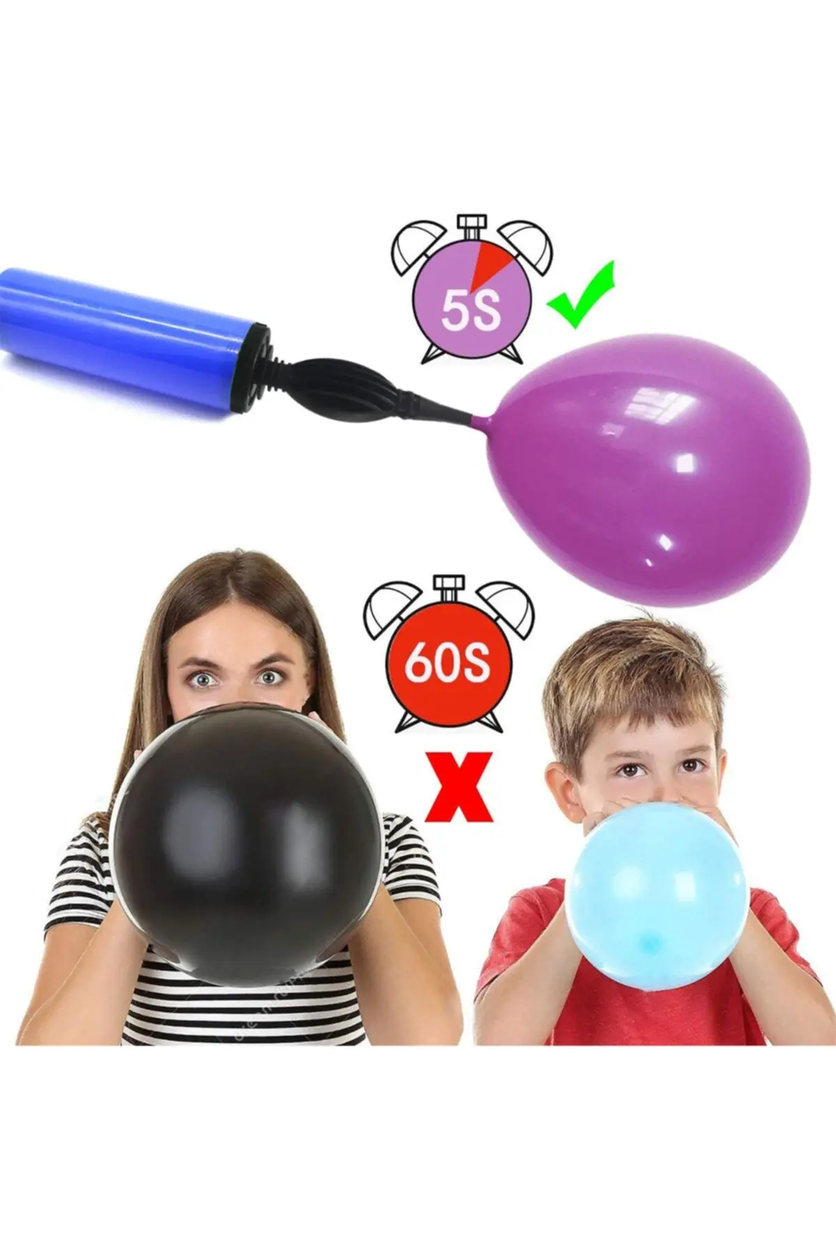 1 Adet Renkli Balon Şişirme Pompası